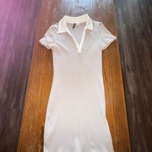 Elegant White Ribbed Polo Dress